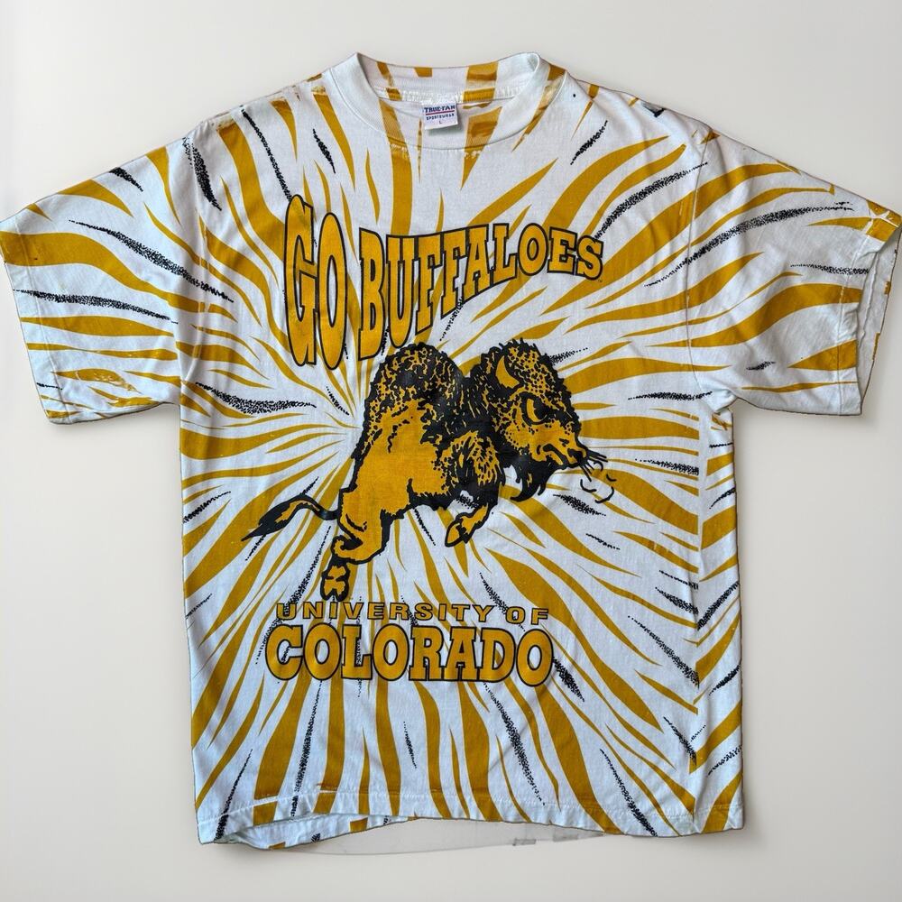 Vintage Colorado Buffaloes Shirt L White Multicolor 90s All Over Print Football